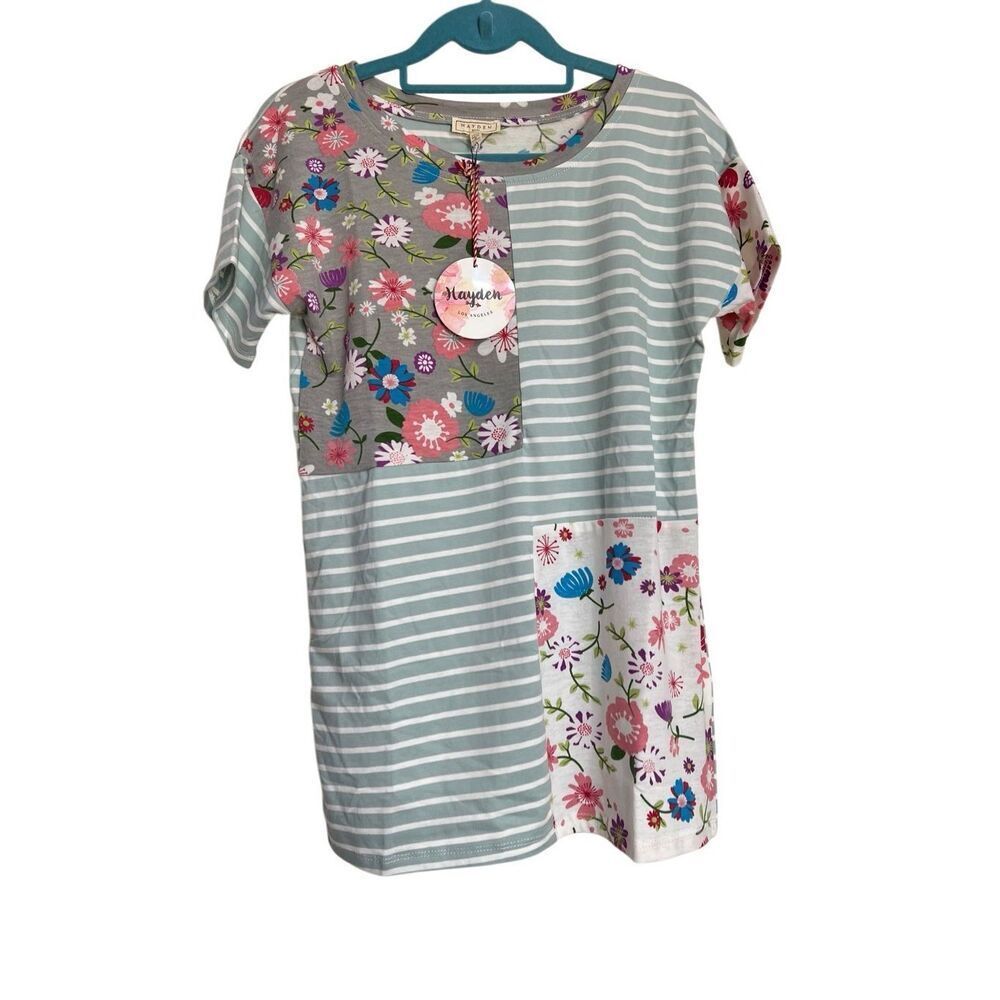 Hayden Top Girls Size 14 Multicolor Floral Patchwork Short Sleeve T-Shirt NWT